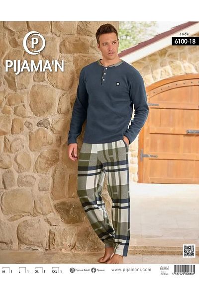Pijamoni Ανδρικό σετ πιτζάμα με κουμπιά χειμερινό φλις 6100/18 - 1 τεμάχιο