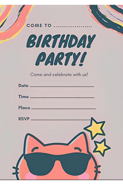 Belinay Bulutay Kedi Konseptli Doğum Günü Kartı (25 Adet)