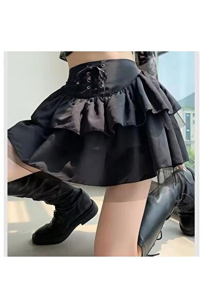 Karakedi Fusta Harajuku cu ochiuri în față cu dantelă