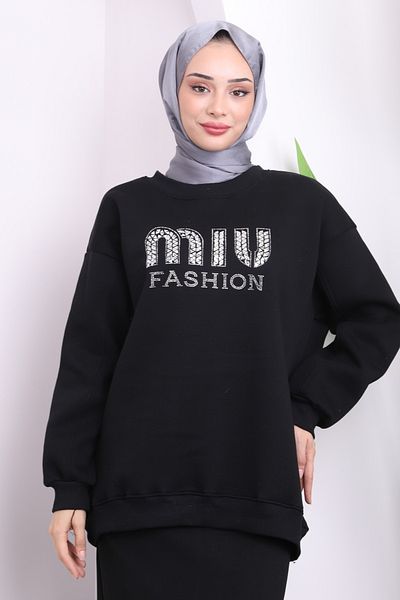 İmajButik Φούτερ με στάμπα από μαύρη πέτρα με τρεις κλωστές