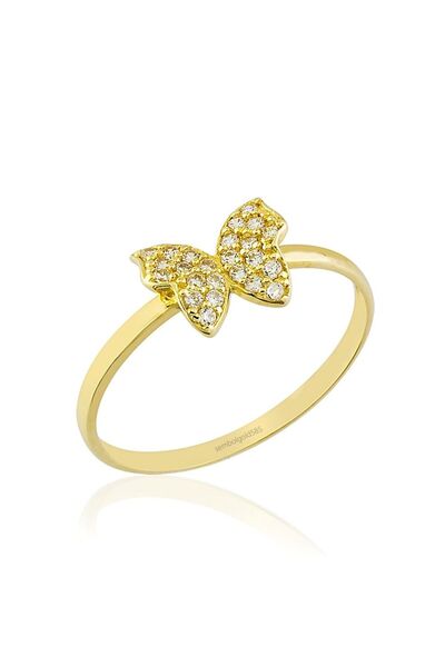 Sembol Gold Kelebek Altın Yüzük 14k Taşlı