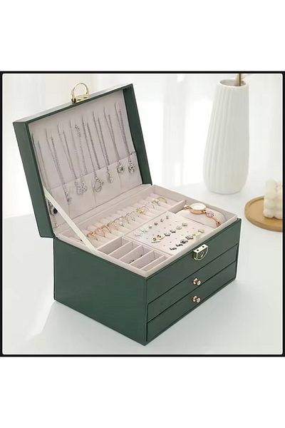 İsdeksan Decorative Jewelry Box 3 Tiers Locked Jewelry Box Jewelry Organizer