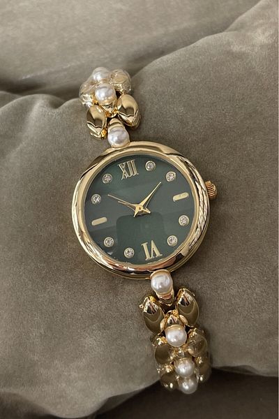 Leerybee Minimal Women's Watch with Pearls and Stones Nla-183