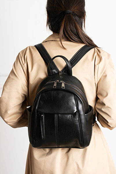 By EDUU Rucsac negru pentru femei din piele naturală Aa Quality Desing