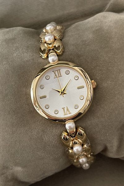 Leerybee Minimal Women's Watch with Pearls and Stones Nla-183