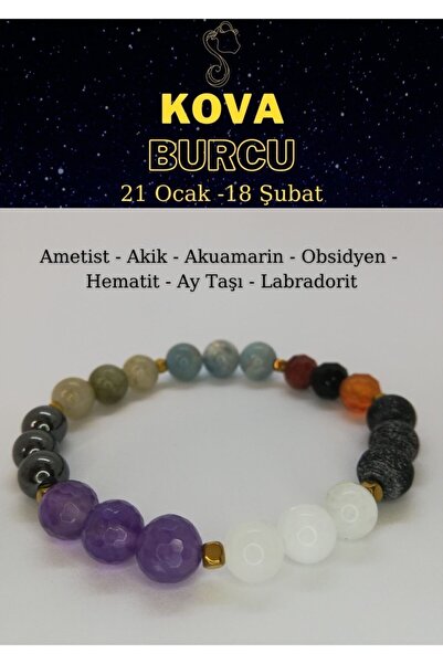 Nelleovana Kova Burcu Bilekliği Ametist, Labradorit, Obsidyen, Hematit, Akik,...
