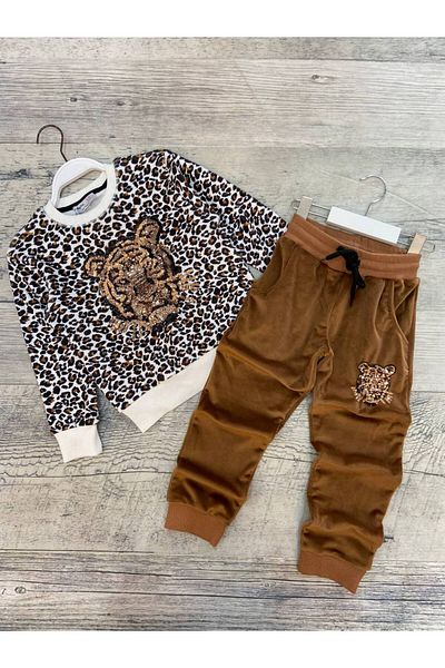 Store Velvet Leopard Tiger Tracksuit Set