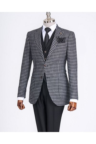 TerziAdemAltun Black Slim Fit Italian Style Men's Combination - Jacket, Vest, Pants Set T13074