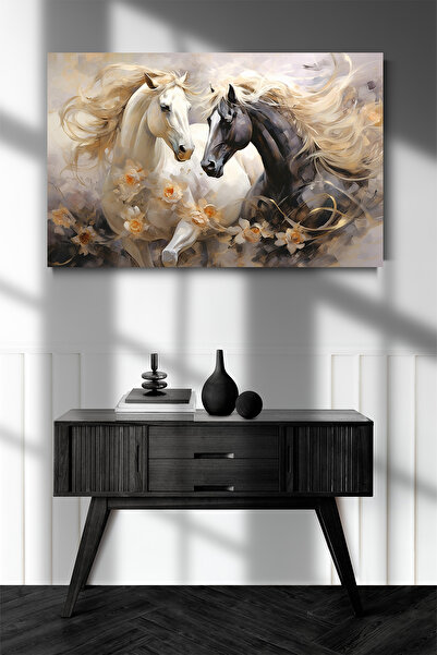 Lona Sanat Siyah Beyaz At Sanatsal Kanvas Tablo Oturma Yatak Odası Ofis Antre...