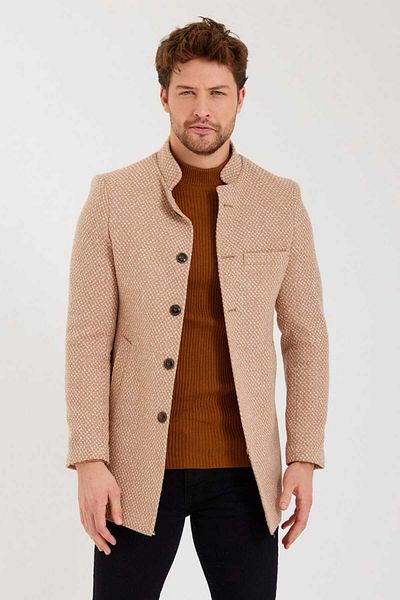 Savira slimfit ανδρικό παλτό καλλιεργητής γιακά με μοτίβο drop 6 ύφασμα κασμίρ