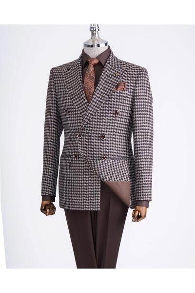 TerziAdemAltun طقم رجالي بقصة ضيقة على الطراز الإيطالي - طقم جاكيت وبنطلون، ب...