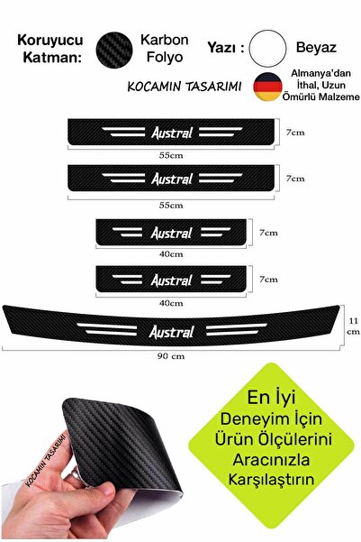 Kocamın Tasarımı Austral Araç Kapı ve Bagaj Eşiği Koruyucu Set Karbon Folyo Ç...