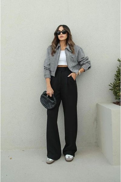 NET OF NOT Women's Lycra Velcro Closure Black Palazzo Fabric Pants