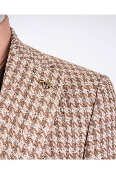TerziAdemAltun Beige Italian Style Slim Fit Men's Combo - Jacket, Vest and Trousers Set T13078