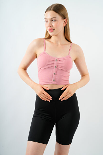 Fanwet Bluză bustieră pentru femei material reiat Crop Tank cu detaliu cu nas...