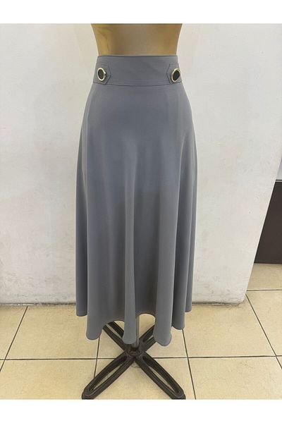 PEMBE ÇİZGİ Gray Hijab Long Mevlana Skirt - with Button Accessories
