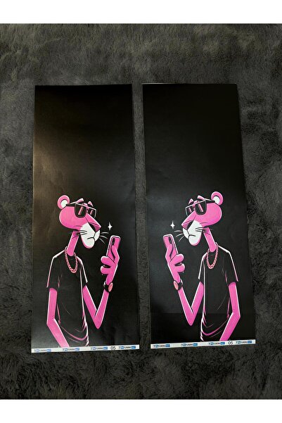 Generic Brand Pink Panther Patterned 2-Piece Car Door Pole Cover - Uv 54X21Cm