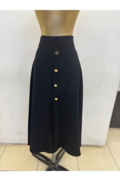 PEMBE ÇİZGİ Fusta Mevlana din Tesatura cu Accesorii Hijab Nasturi Lungi Negru