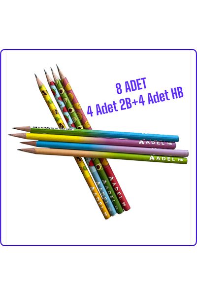 tuvval 8 Adt Graduated Soft Pen - 4 Adt 2B and 4 Adt Hb Pen