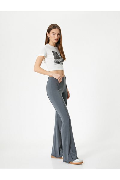 Koton Spanish Leg Trousers Ribbed Standard Waist Slim Fit Viscose Fabric Blended