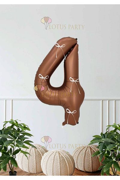LOTUS PARTY 0 Years Old White and Brown Numbers - Ribbon Foil Balloon and Bow