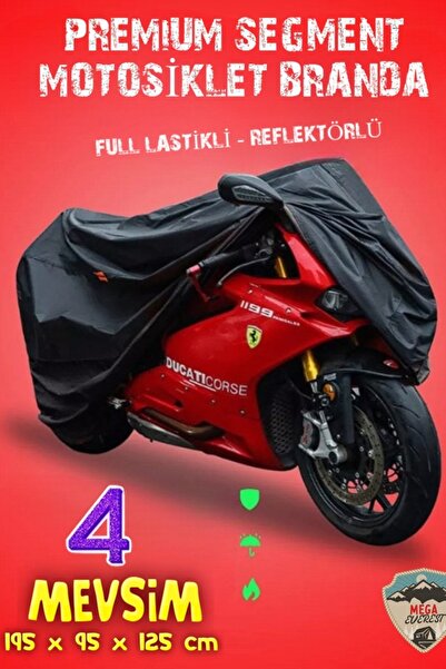Mega Everest Premium Segment Siyah Motosiklet Brandası 4 Mevsim Kuş Gözlü Ref...