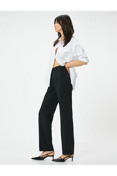 Koton High Waist Ribbed Palazzo Fabric Trousers
