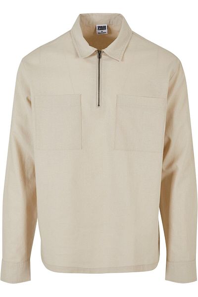 Urban Classics Herren Cotton Linen Half Zip Shirt