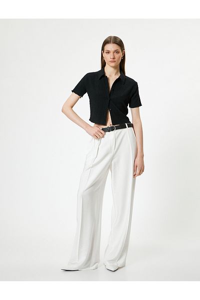 Koton Short Sleeve Textured Crop Shirt