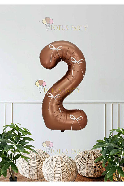 LOTUS PARTY Kurdeleli Kahverengi Rakam Folyo Balon Beyaz Kurdeleli Rakam Beya...