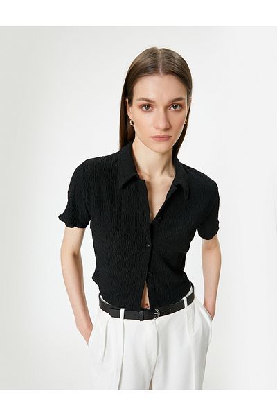 Koton Short Sleeve Textured Crop Shirt