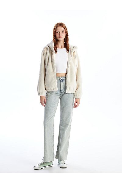 LC Waikiki Дамско плюшено палто с качулка XSIDE Oversize