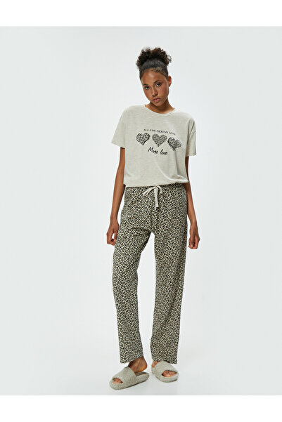 Koton Leopar Desenli Pijama Takımı Kısa Kollu