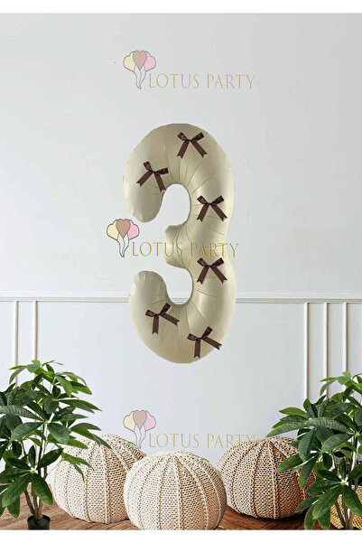 LOTUS PARTY 0 Years Old Cream Numeral with Ribbon - Foil Balloon, Brown Bow D...