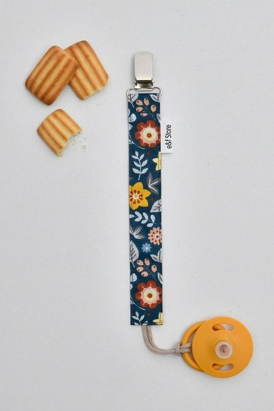 e&f Store Certified Cotton Pacifier Strap - Blue Floral - Baby Pacifier Chain