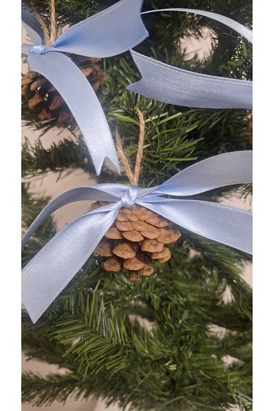 asöy Pom de Crăciun - 6 bucăți de ornament natural de pin cu conuri și panglici