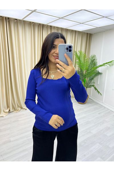 zunop Bluză de tricotaj cu mânecă lungă, cu guler pătrat