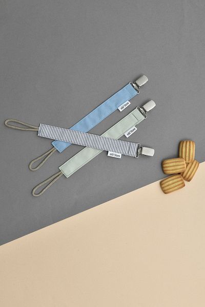e&f Store Set of 3 Certified Cotton Pacifier Straps - Petrol Blue, Green, Striped