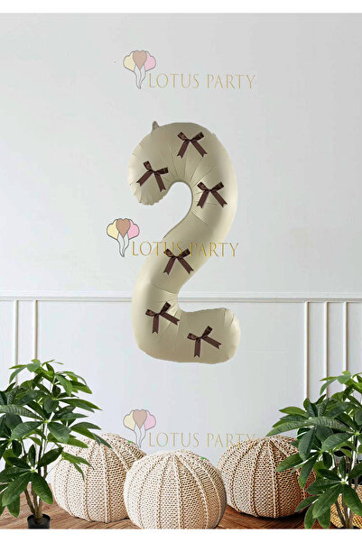 LOTUS PARTY أرقام بشريط فيونكة بني - بالون فويل لعمر 0 سنوات