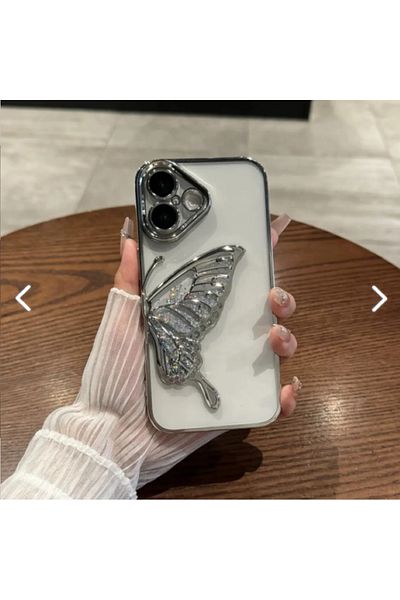 HYPERSOFT iPhone 16 Compatible Camera Protector Watery Glitter 3D Embossed Butterfly Figured Transparent Case Cover