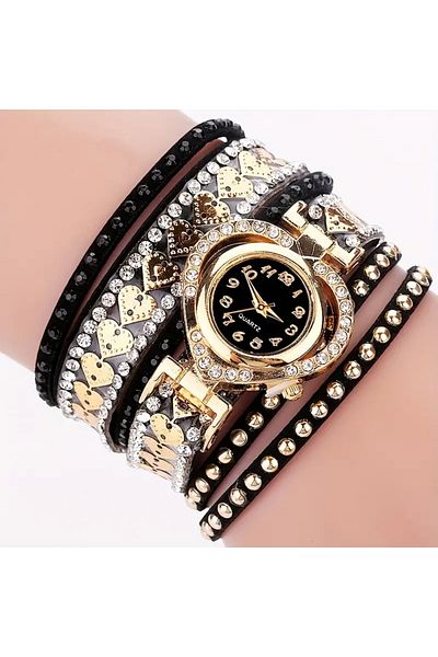 FASHION Bohemian Style Women's Quartz Watch with Heart-Shaped Dial and Timer a Set of Stylish Combine