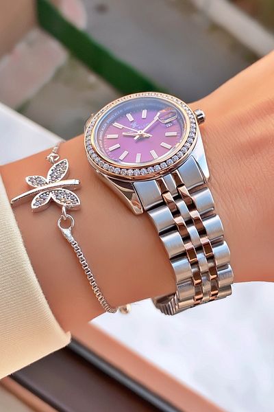 Daniel Klein Brand Rose Silver Color Women's Wristwatch - Bracelet Gift