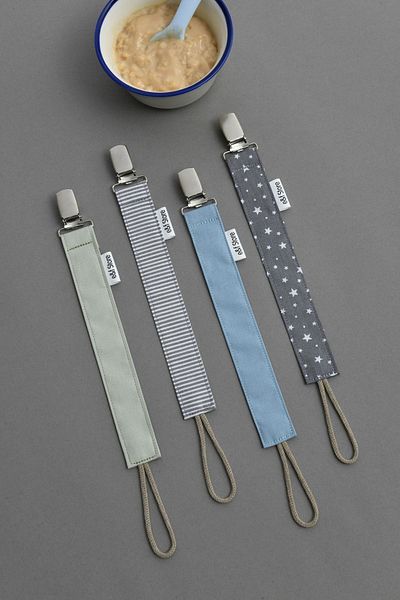 e&f Store Set of 4 Gray Cotton Pacifier Straps - Certified Baby Chain