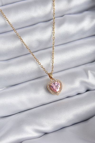 Skygo 316L Steel Special Series Chain Gold Color Pink Zircon Stone Heart Model Charm Women's Necklace