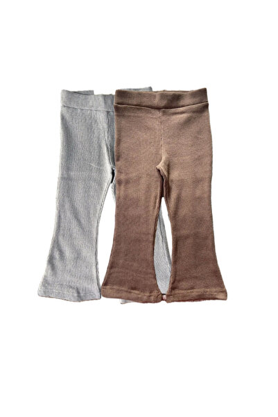 Cuties Kız Çocuk 2li Yüksek Bel Ispanyol Paça Pantolon bej gri