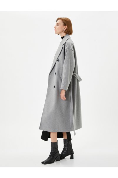Koton Women's Clothing Stamp Coat GRAY