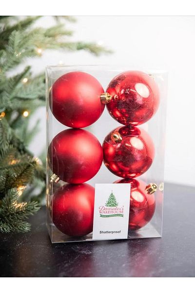 Partifabrik 6 cm Jumbo Red Christmas Tree - Shiny Matte Ball Set of 6