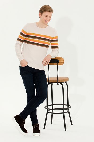 U.S. Polo Assn. Ανδρικό πλεκτό πουλόβερ Cream Melange Crew Neck