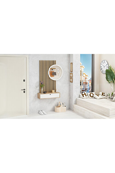 L'occi Concept Worley Aynalı Ahşap Çıtalı Set Dekoratif Hol Antre WY1-SM