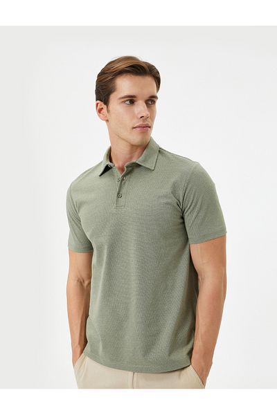 Koton Polo Neck T-Shirt Short Sleeve Buttoned Textured